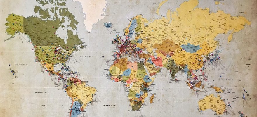 blue, green and yellow world map