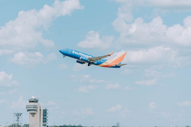 southwest airlines airplane on sky